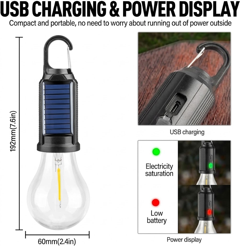 Portable Solar & USB Rechargeable Edison Bulb Light