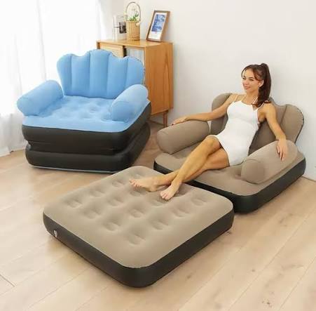Inflatable Single Lounger Chair with Matching Ottoman Set