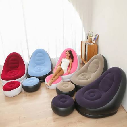 Inflatable Single Lounger Chair with Matching Ottoman Set